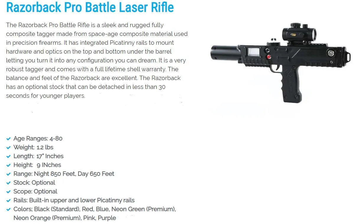 The Juggernaut Razorback laser tagger without its optional stock